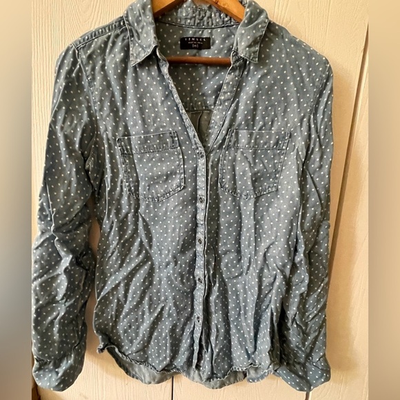 Tinsel Chambray Style Polka Dot Button Down Shirt - Picture 2 of 8